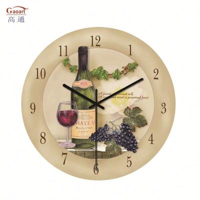 China Antique Style Home Wall Decoration Glass Wall Clock Unique Oil Painting and Landscape Diagram Style Living Room Wall Clock for sale