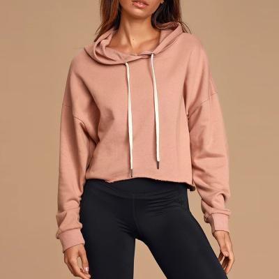 China 2021 Custom Made Rose Cropped Top 100% Drop Shoulder Hoodies Anti-Wrinkle Crop Cotton French Terry Women Casual Female Clothing for sale