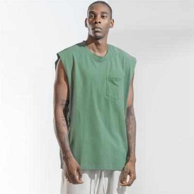 China 2021 Loose Custom Summer Style Casual Anti-Wrinkle Soft Men's Designer Sleeveless T-shirt Suppliers With Pockets for sale