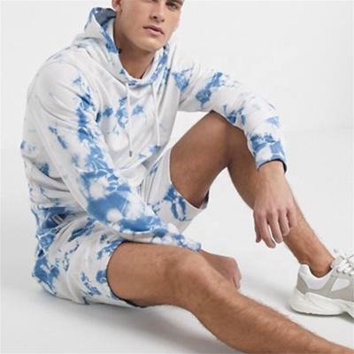 China Breathable high quality 100% cotton streetwear tie dyed hoodie and short set men hip hop tracksuit sport wear for sale