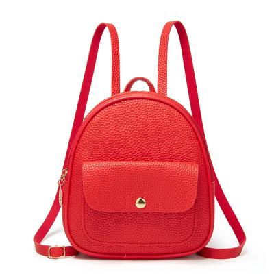 China Waterproof Bright Red Lychee Pattern Soft PU Shoulder Strap Ladies Soft Slim Backpacks for sale