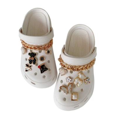 China Fashion.various Color.custom logo 2 decorative shoe chain long and black and white bow tie bear diy tablets 12 bling the host charms shoe for sale