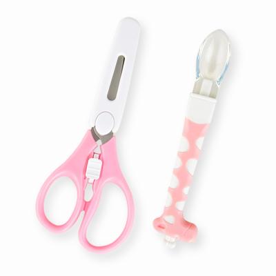 China Cute Baby Scissors Baby Food Spoon Silicone Deer Cartoon ABS Cartoon Feeding Tableware for sale