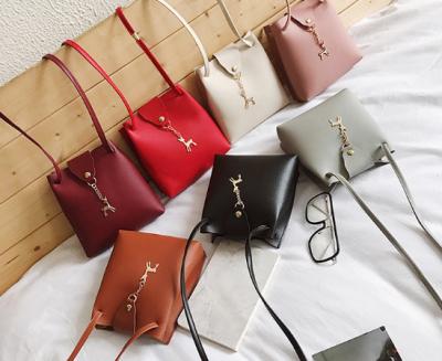 China 2021New Fashion Shoulder PU Women's Bag Deer Bucket Solid Color Mobile Phone Bag All-match Cross-body Bag for sale