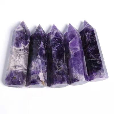 China Simple Acute Hexagonal Donghai Amethyst Pillar Imagination Amethyst Energy Pillar Natural Original Stone Ornament for sale