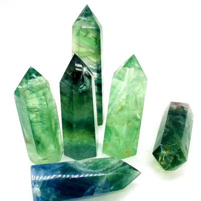 China Wholesale Natural Donghai Crystal Point Gemstone Wands Crystal Column Green Fluorite Points Prism For Healing for sale