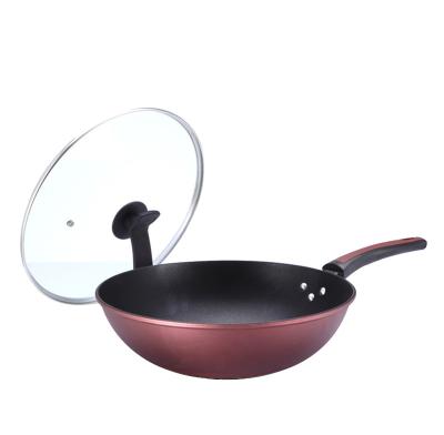 China Quality Assurance Viable Wooden Handle No Coating Round Bottom Wok Pan Cover Metal Stove Pcs for sale