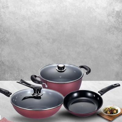 China 2022 Non Stick Cookware Set 3pcs Healthy Uncoated Healthy Uncoated Cookware Set Cooking Pot Cookware Set for sale