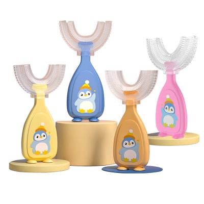 China New Design 360 Baby Hair Sillicon Baby Kids Cartoon U Shape Disposable Soft Silicone Infant Toothbrush For Child for sale