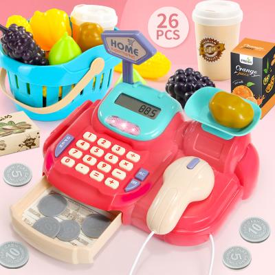 China 2021 Hot Selling Multifunctional Electronic Toys Light Up +Sound Cash Register Cart Supermarket Set Toy for sale