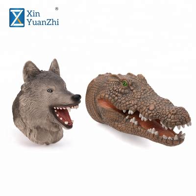 China Big Mouth Pretend Play Realistic Wild Animal PVC Soft Hand Puppet Set For Kids for sale