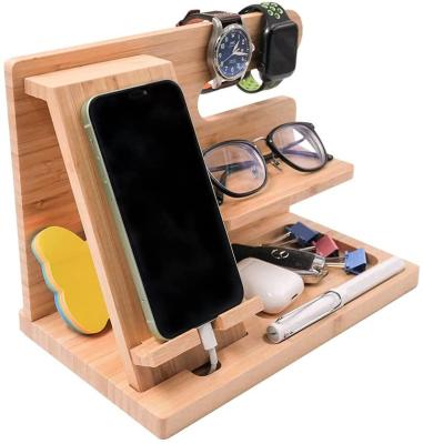 China Multifunctional Bamboo Organizer Watch Holder Desktop Home School Office Phone Holder for sale