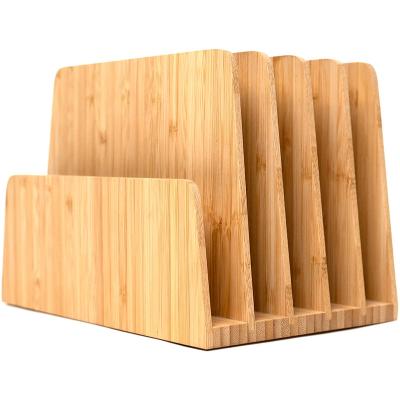 China Bamboo Desk Organizer Holder Tray For Office Papers Bambop Organizer File Forder 5 Slot Desk Documents for sale