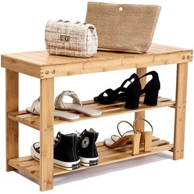 China Bamboo Storage 3 Tiers Bench Living Shoe Rack For Enteryway Shoe Storage Shelf for sale