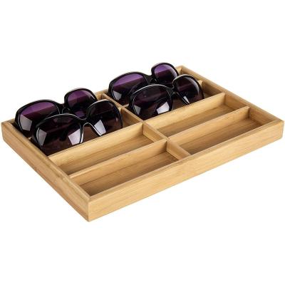 China Sustainable Bamboo Display Tray Bamboo Sunglass Racks 6 Slot Glass Storage Box Sunglasses for sale