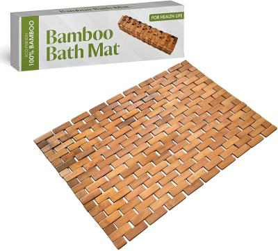 China Viable Roll Up Shower Mat Bathroom Rugs Floor Wood Bamboo Bathtub Waterproof Non Slip Shower Mat for sale