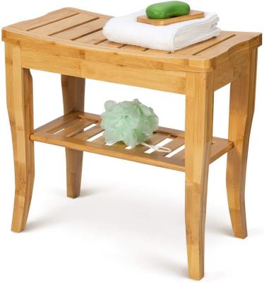 China Bamboo Waterproof Bathroom Storage Bench Shower Stool 2 Tiers Bath Chair for sale