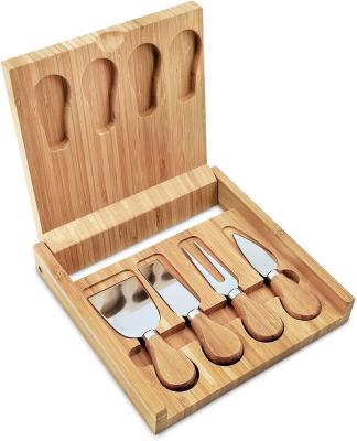 China Viable Mini Square Bamboo Cheese Board with Knives Set Concealment in Folding Drawer for sale