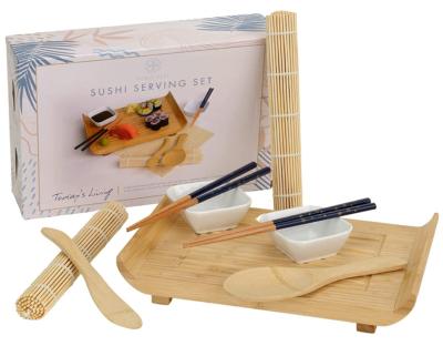 China Viable Ceramic Small Dish and Bamboo Sushi Mat Sushi Serving Set, Include 2 Sushi Bamboo Mat, 1 Serving Tray for sale