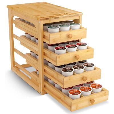 China Sustainable Bamboo Coffee Pods Storage Rack 4-Tier Coffee Capsule Storage Drawer Box for sale