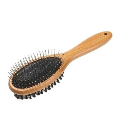 China Sustainable Wooden Pet Pin Brush Grooming Slicker Brush Double Sided Bamboo Pet Nail Rake Brush for sale