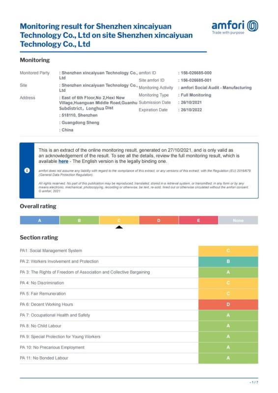 BSCI - Shenzhen Xincaiyuan Technology Co., Ltd.