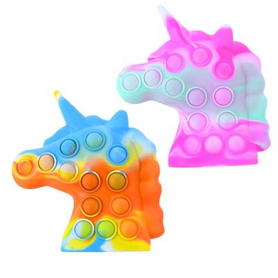 China Relieve Stress Newest High Quality Solid Silicone 3d Unicorn Squeeze Stereoscopic Push It Bubbles fidgety person toy gift for kids girls for sale