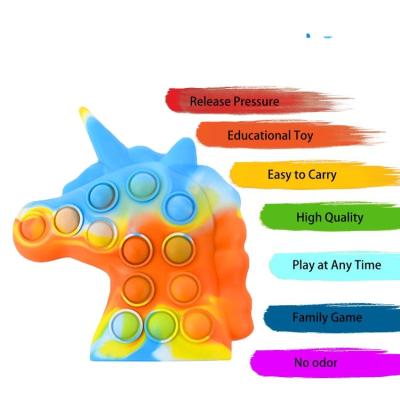 China Relieve Stress Newest High Quality Solid Silicone 3d Unicorn Squeeze Stereoscopic Push It Bubbles fidgety person toy gift for kids girls for sale