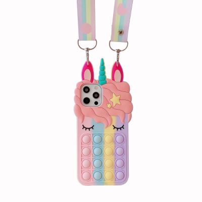 China 2022 Portable Silicone Phone Case For Iphone Case Wiggle Toy Rainbowunicorn Cute Animal Sensory Toy Gift For Kids for sale