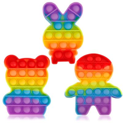 China Toy Rainbow Rabbit Squeeze Toy Portable Pushing Bubble Bouncing Person Jumping Toys For Children for sale