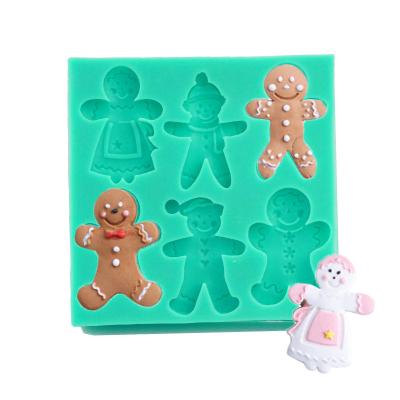 China Sustainable Christmas Gingerbread Man Form Fondant Cake Silicone Mold Chocolate Baking Tools DIY Cake Mold For Kitchen for sale