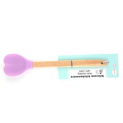 China Hot Sale OEM Silicone Spatula Kitchen Utensils Heart Shape Non-Stick Viable Heat Resistant Spoon With Wooden Handle for sale