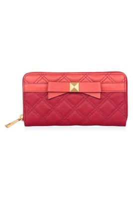 China Lovely Red Bow Ladies Leather Wallets Cards Holders With Zipper Pockets for sale