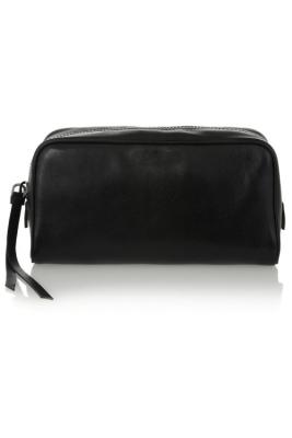 China Custom Made Genuine Cowhide Leather Toiletry Bag For Female , Noble Black Cosmetic Bag for sale