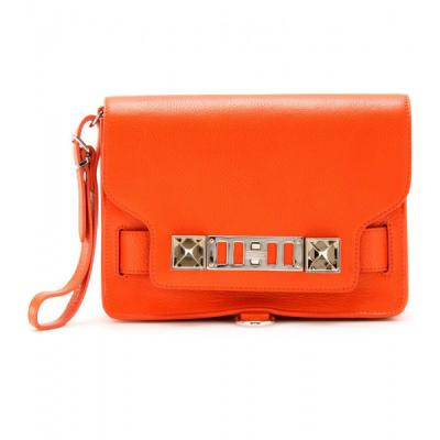 China Fashion Leather Wristlet Bag Orange Gionar with Removable Buckled Wrist Strap for sale