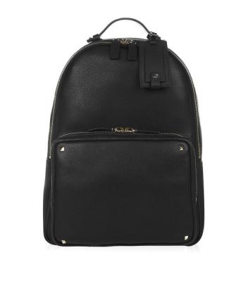 China Women Man Unique Leather Backpack Bag / Black Casual Backpack Bag With Rivet for sale