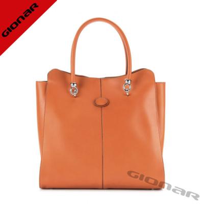 China Trendy Large Pumpkin Nappa Leather Shopper Bag For Casual Holiday for sale