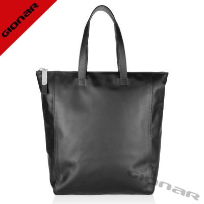 China Fashionable Classic Black Leather Shopper Bag Tote , Excellent Handmade for sale