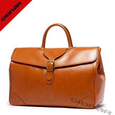 China Brown Smooth Genuine Cow Leather Duffel bag Custom For Mens Traveling for sale