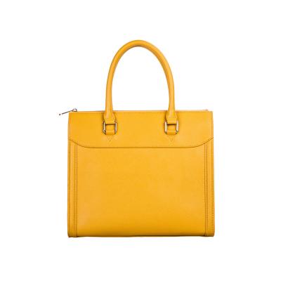 China Girls Summer Saffiano 100% Genuine Leather Tote Bag Yellow With Detachable Zipper Closure for sale