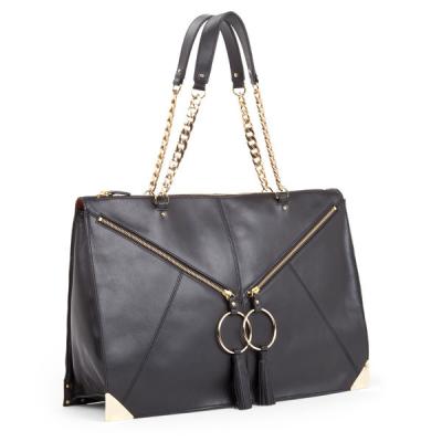 China Metal Chain Tote Leather Bags 100% Real Leather Shoulder With Metal Corner for sale