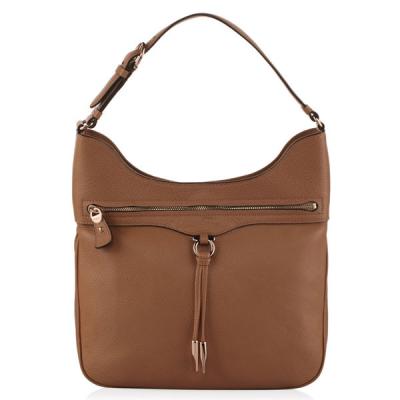 China Bucket Style Tote Leather Bags Brown Grain Leather Handbags For Lady Cowhide Leather Shoulder Bag for sale