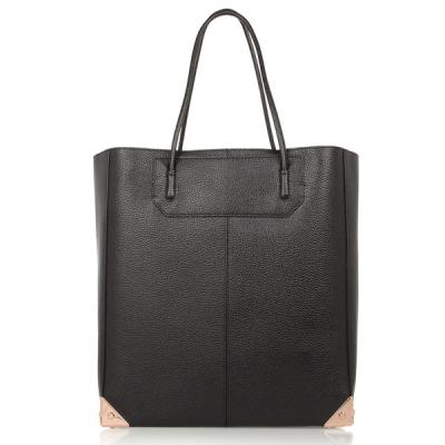 China Black Tote Leather Bags With Metal Corner , Inside Small Pouch Bag for sale