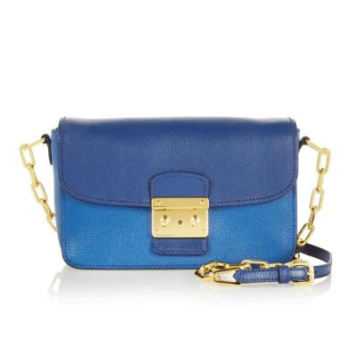 China Light  Navy Blue Young Girls Leather Shoulder Handbags , Shinny Gold Chain Strap for sale