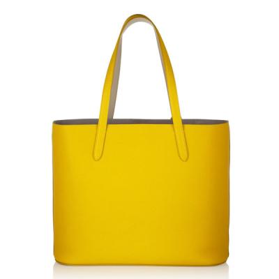 China No Lining Bright Yellow Leather Shopper Bag / Woman Fashion Style Tote Bag for sale