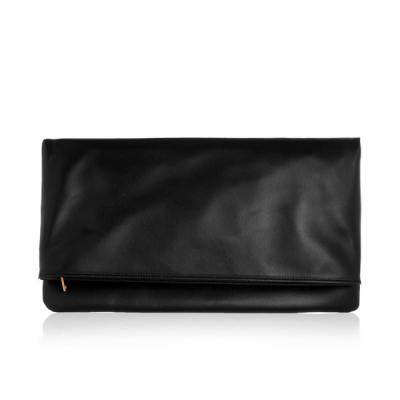 China Black Leather Clutch Handbags Genuine Cowhide Foldable Leather Classic for sale