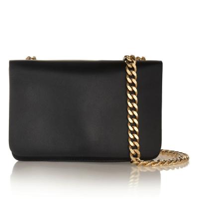 China Black Leather Smooth Nappa Small Clutch Bag / Metal Chain Strap Crossbody Leather Bags for sale