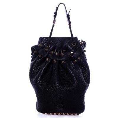 China Brass Copper Studs Bucket Leather Shoulder Bags Drawstring Italy Bubble For Lady for sale