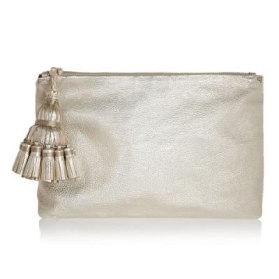 China Small Tassel Leather Clutch Handbags , Silver Metallic Leather Purse for sale