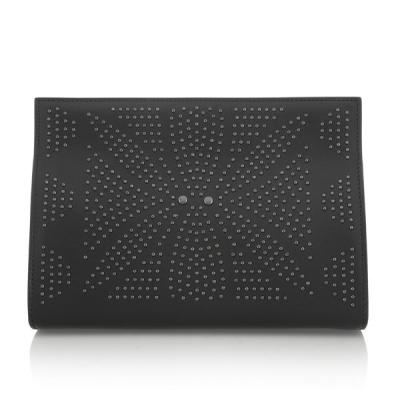 China Laser Cut Lady Party Clutch , Black Nappa Leather Clutch Handbags , Magnetic Closure for sale